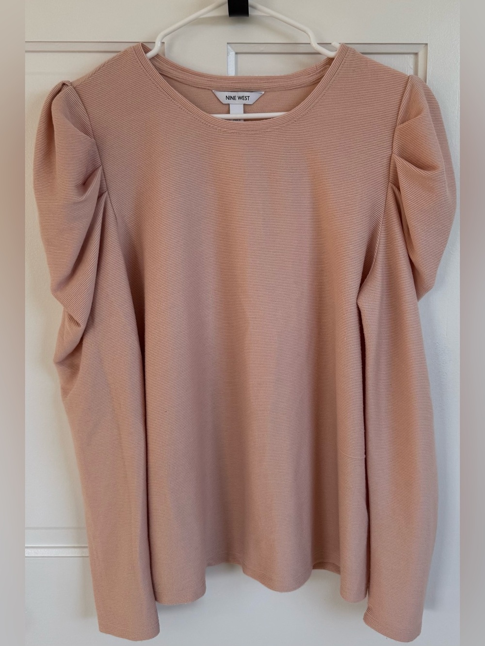 Nine West XL Blush Pink Ribbed Puff Sleeve‎ Sweater Knit Top